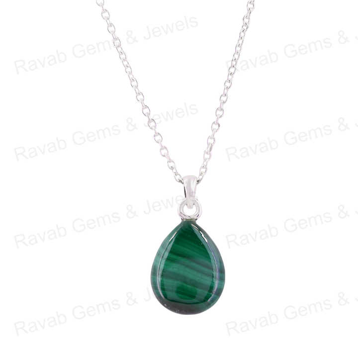 Beautiful 12x16mm Teardrop Malachite Healing Crystal Reiki Stone Handmade 925 Silver Choker Pendant Necklace For Women Jewelry
