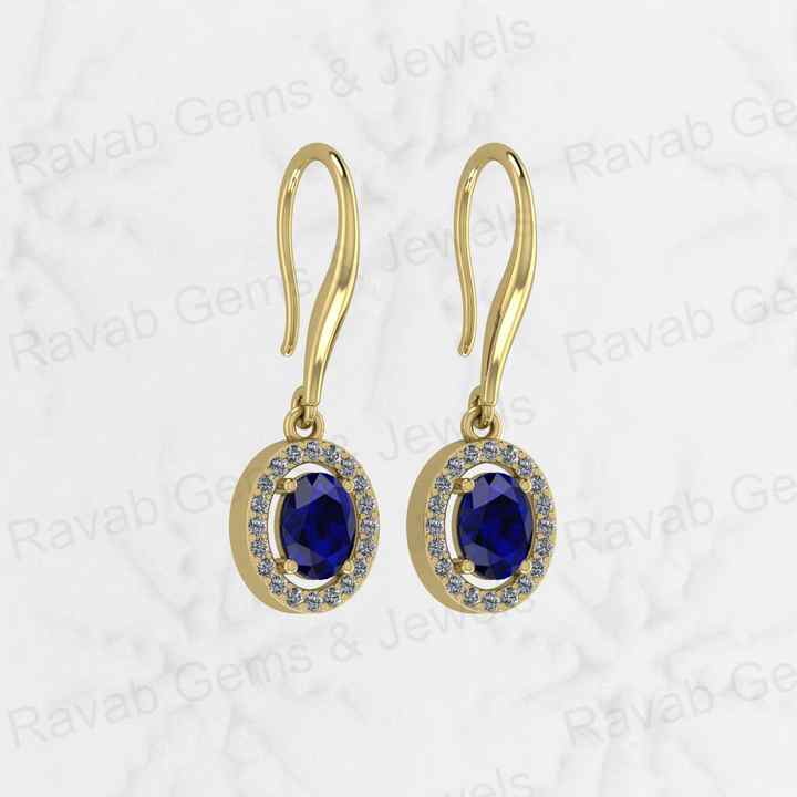 Top Selling Solid 925 Sterling Silver Blue Sapphire Hydro 6x8mm Oval Faceted Prong Setting Dangle Drop Earring for Women Jewelry