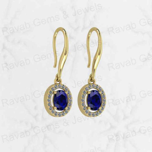 Top Selling Solid 925 Sterling Silver Blue Sapphire Hydro 6x8mm Oval Faceted Prong Setting Dangle Drop Earring for Women Jewelry