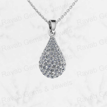 High Quality Genuine 925 Sterling Silver 12x26mm Puffed Teardrop Pendant Engagement Fine With Micro Pave CZ Keepsake Necklace