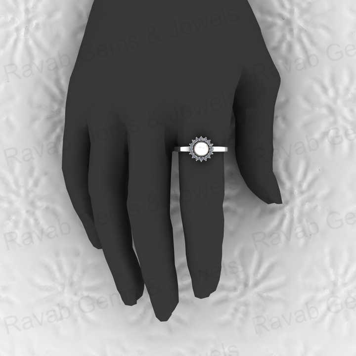Genuine 925 Sterling Silver 6mm Genuine Fresh Water of Pearl With CZ Vermeil Floral Halo Eternity Band Wedding Ring for Women