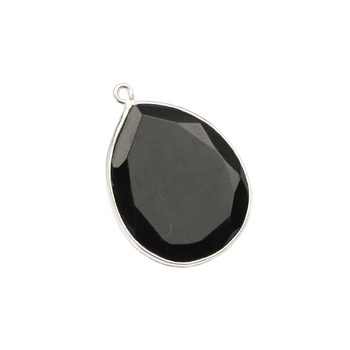 Top Selling 925 Sterling Silver Charm Pendant Connector Necklace 12x16mm Natural Black Onyx Faceted Fine Pendants Charms