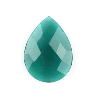 Green Cats Eye Faceted Pear Shape Hydro Crystal Quartz High-Polished 16x22mm Checker Cut Loose Gemstone for Jewelry Making