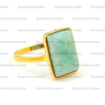 18K Gold Plated Boho Style Handmade Fine Sterling Silver Wedding Anniversary Ring 12x16mm Natural Amazonite Smooth Parties