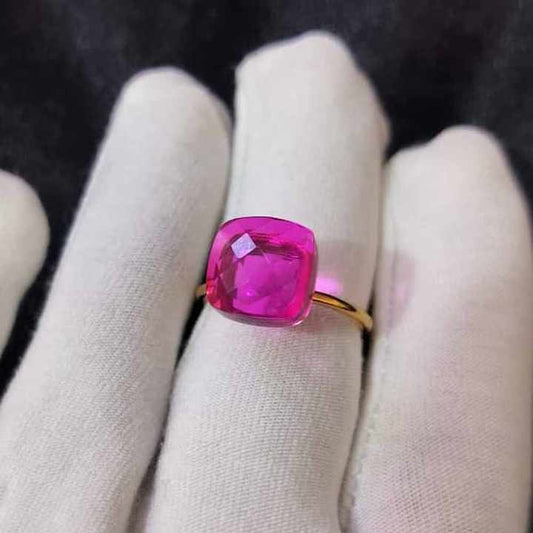 Best Quality Pink Tourmaline Hydro 12mm Cushion Checker Cut Solid 925 Sterling Silver Minimalist Band Ring For Women Jewelry