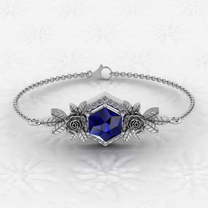 8mm Sapphire Quartz Hexagon Prong Setting Floral Minimalist Bracelet for Women Beautiful Real 925 Fine Chain Link Bracelets