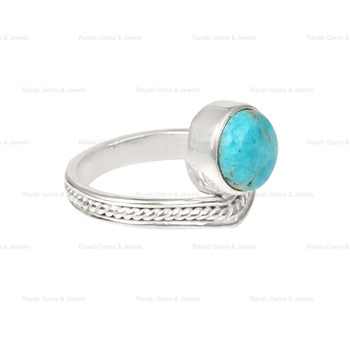 Best Selling Handmade 8mm Sterling Silver Ring With Arizona Turquoise Gemstone Bezel Collet Setting High Quality Women's Jewelry