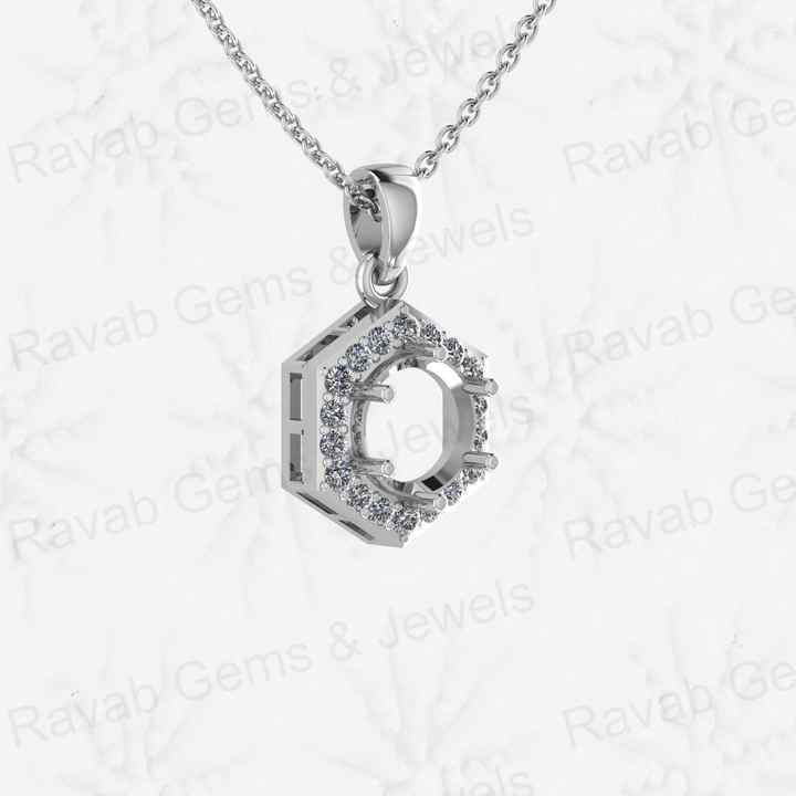 High Quality 925 Silver 8mm Hexagon Semi Mount Charm Pendant With CZ Prong Setting for Stone Set Keepsake DIY Jewelry Findings
