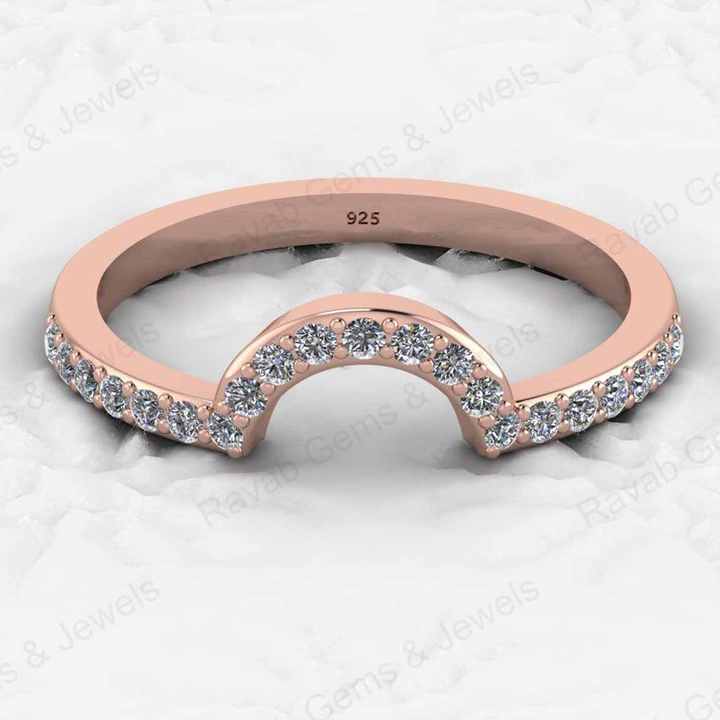 Top Selling Genuine 925 Silver Vermeil Half Eternity Band Dainty Micro Pave CZ Crescent Curve Minimalist Women Ring Fine Jewelry