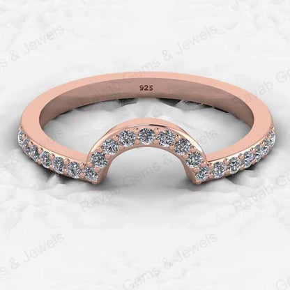 Top Selling Genuine 925 Silver Vermeil Half Eternity Band Dainty Micro Pave CZ Crescent Curve Minimalist Women Ring Fine Jewelry