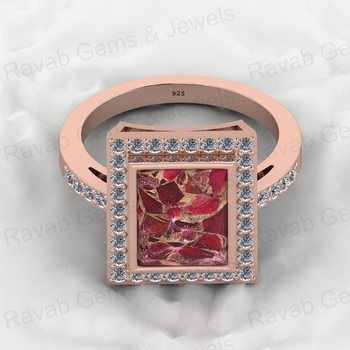 2024 New Arrival Solid 925 Sterling Silver 8x10mm Ruby Copper Turquoise Rectangle Unisex CZ Ring July Birthstone Gifted Jewelry