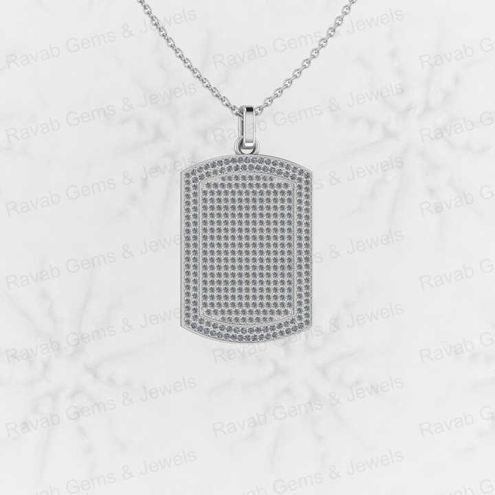Genuine 925 Silver Pave Micro CZ 28x20mm Bar Rectangle Men's Designer Pendant Necklace Hip Pop Style Personalized Fine Jewelry