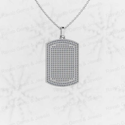 Genuine 925 Silver Pave Micro CZ 28x20mm Bar Rectangle Men's Designer Pendant Necklace Hip Pop Style Personalized Fine Jewelry
