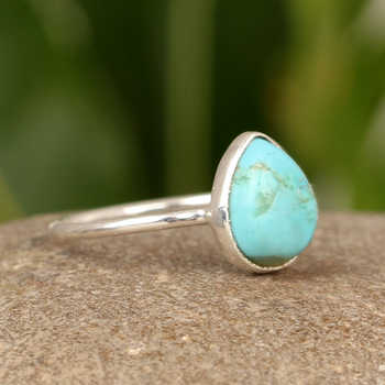 Hot Selling Unique Collection Natural Arizona Turquoise Pear Shaped 925 Sterling Silver Fine Quality Women's Ring Solid Durable