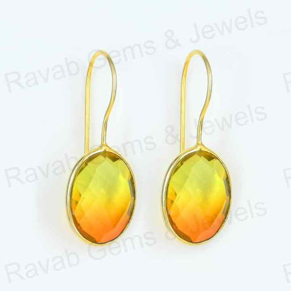 Top Quality Solid 925 Sterling Silver Watermelon Tourmaline Quartz Oval Checker Cut Dangle Drop Earring for Women Fine Jewelry