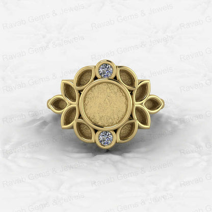Solid 925 Sterling Silver 8mm Round & Micro Marquise CZ Semi Mount Blank Bezel Base Ring Setting for Resin Ashe Keepsake Jewelry