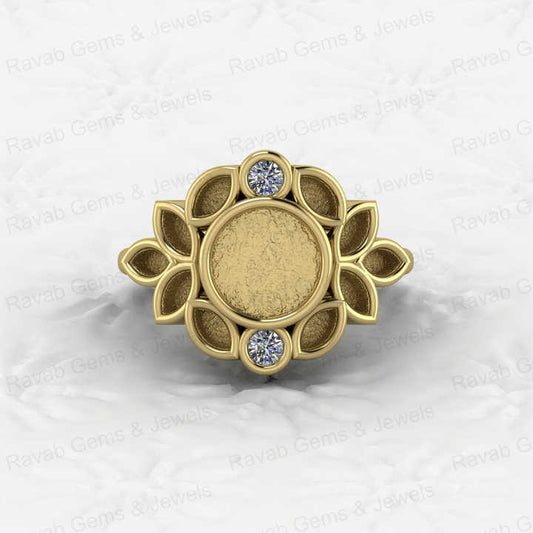 Solid 925 Sterling Silver 8mm Round & Micro Marquise CZ Semi Mount Blank Bezel Base Ring Setting for Resin Ashe Keepsake Jewelry