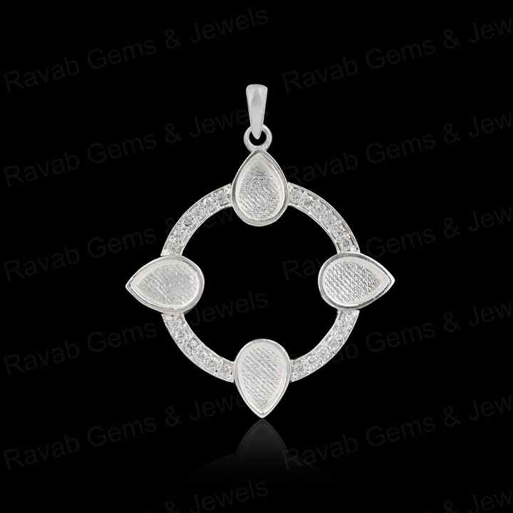 High Quality 925 Silver 6x4mm Pear Floral Surrounded CZ Blank Charm Pendant Stone Setting Jewelry Making Findings Components