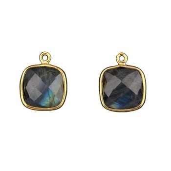 Best Quality 925 Solid Sterling Silver 18K Gold Plated Natural Labradorite Cushion Shape 12mm Checker Cut Fine Pendants Gift