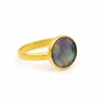 Best Selling 10mm Abalone Shell Hydro Quartz Gemstone Ring Latest Design 18K Gold Plated Handmade Sterling Silver Ring for Women
