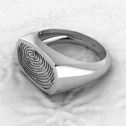 Hot Selling 925 Genuine Sterling Silver Octagon Cushion Thumbnail Print Signet Personalized Designer Jewelry Men Fine Rings