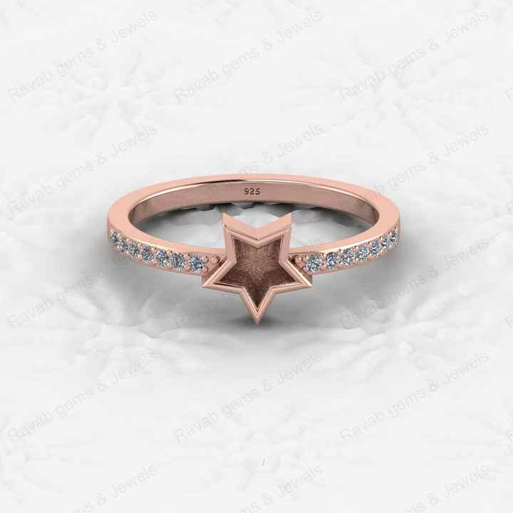 Top Quality 925 Sterling Silver 6mm Star Shape CZ Semi Mount Blank Setting Ring Good for Resin & Ashes Work Keepsake DIY Jewelry