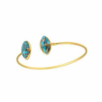 Natural Blue Copper Turquoise Cuff Bracelet for Women Unique Gold Plated Sterling Silver Trendy Religious Wedding Party Jewelry