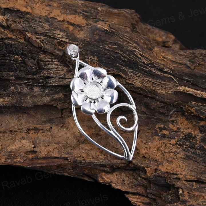 Handmade 925 Silver Semi-Mounting Charm Pendant Leaf Flower Design Stone Setting for DIY Keepsake Jewelry Findings Components