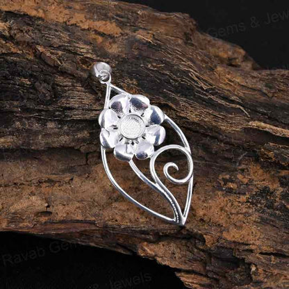 Handmade 925 Silver Semi-Mounting Charm Pendant Leaf Flower Design Stone Setting for DIY Keepsake Jewelry Findings Components