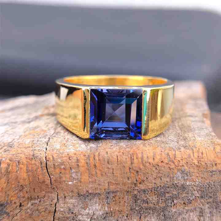 Sparkling Sapphire Quartz 10mm Square Step Cut Gemstone Solid 925 Sterling Silver Ring For Mens Fine Handmade Jewelry Suppliers