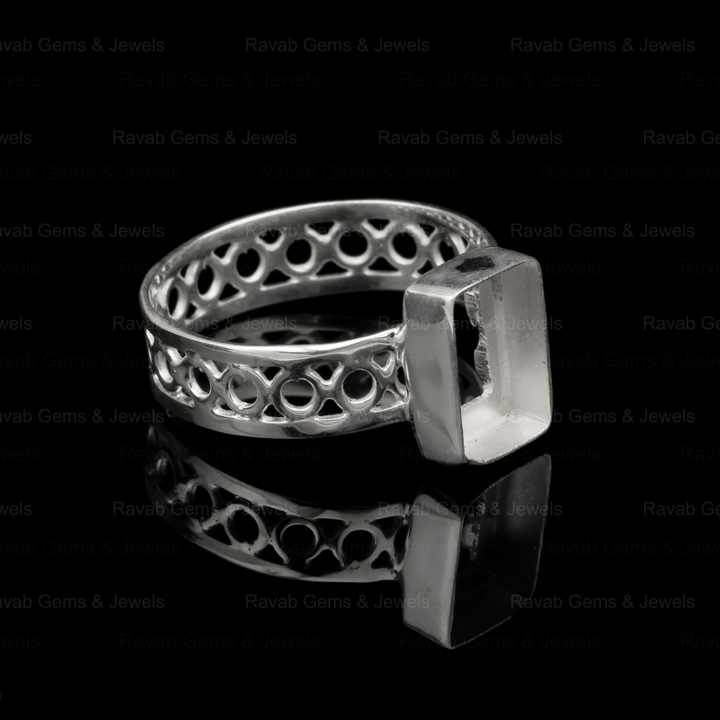 High Quality 925 Sterling Silver 8x10mm Rectangle Pre Notched Semi Mount Blank Bezel Setting Ring Stone Ashes Resin Jewelry
