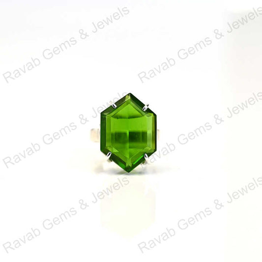 New Arrival Top Quality Solid 925 Sterling Silver Green Peridot Quartz Hexagon Cut Shape Ring for Women Fine Handmade Jewelry