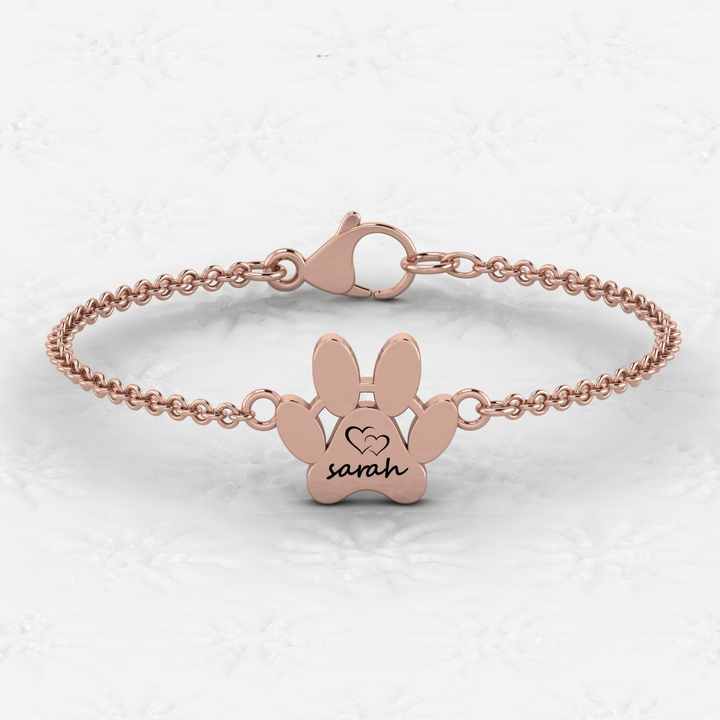 Top Selling 925 Sterling Silver 18K Gold Plated Personalized Name Dog Paw Bracelet Setting Minimalist Fine Jewelry for Women