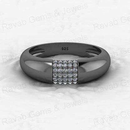 Best Selling Solid 925 Sterling Silver Round Micro Pave CZ Thick Eternity Band Domed Gold Vermeil Women Ring for Fine Jewelry