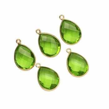 High Quality 925 Silver Fine Jewelry 12x16mm Pear Shape Peridot Hydro Briolette Cut Stone Bezel Charms For Pendants Necklace
