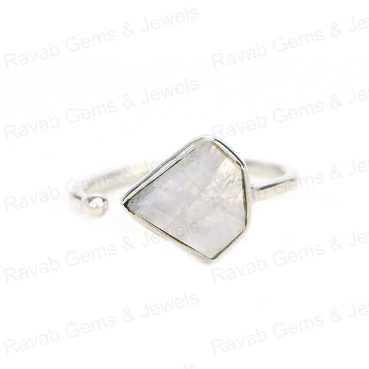Best Selling Natural Rainbow Moonstone Sterling 925 Silver 10x10mm Diamond Cut Faceted Bezel Setting Adjustable Ring for Women