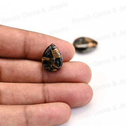 Best Sale 16x22mm Natural Copper Black Obsidian Pear Shape Cabochon Gemstone Hand Polish Loose Stone Making Fine Jewelry