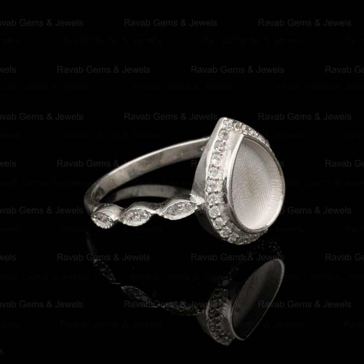 Genuine 925 Sterling Silver 8x10mm Pear Half Eternity With CZ Semi Mount Blank Bezel Setting Ring for Gemstone Ashes & Resign