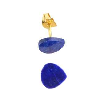 Beautiful 10mm Lovely Heart-Shape Lapis Lazuli Gemstone Natural Sterling Silver 18k Gold-Plated Simple Stud Earrings for Women