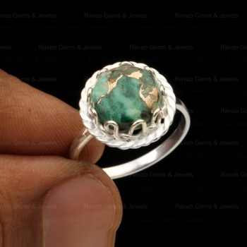 Super Quality 10mm Mohave Chrysocolla Copper Gemstone Gypsy Setting 18k Gold Plated 925 Sterling Silver Dainty Ring for Women