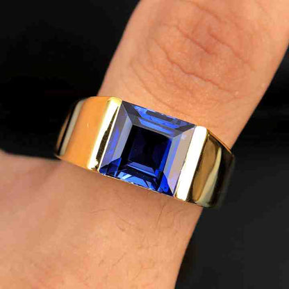 Sparkling Sapphire Quartz 10mm Square Step Cut Gemstone Solid 925 Sterling Silver Ring For Mens Fine Handmade Jewelry Suppliers
