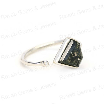 Superb Quality Natural Green Moss Agate Ring Sterling 925 Silver 10x10mm Faceted Bezel Setting Adjustable Ring for Fine Women