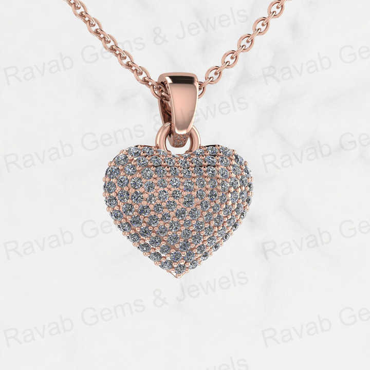 New Arrival 925 Silver 14mm Pave Diamond CZ Puffy Heart Love Hip Hop Charm Pendant Necklace Memorial Fine Jewelry For Women