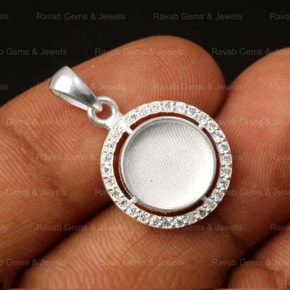 Hot Selling 925 Sterling Silver 10mm Round Semi Mount CZ Pendant Empty Support Base Holder Without Stone For DIY Craft Jewelry