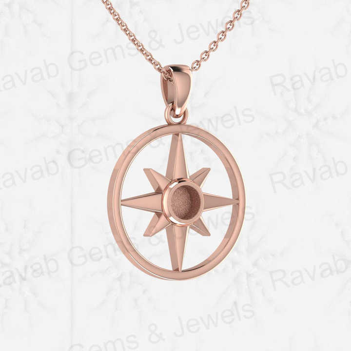 Genuine Solid 925 Silver North Star Compass Blank Bezel Charm Pendant Setting for Components Handmade Memorial Jewelry Findings
