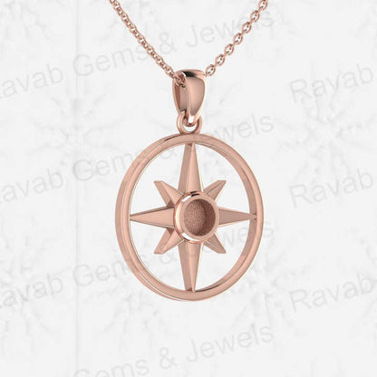 Genuine Solid 925 Silver North Star Compass Blank Bezel Charm Pendant Setting for Components Handmade Memorial Jewelry Findings
