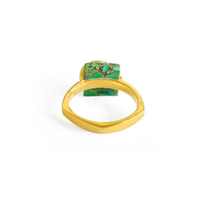 Top Selling 10mm Mohave Green Copper Turquoise 18k Gold Vermeil 925 Silver Eternity Designer Prong Square Ring Women Jewelry
