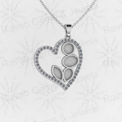 Genuine 925 Sterling Silver 23x25mm Hanging Heart Charm Semi Mount Blank Resin Ashes Work Necklace Jewelry Findings Components