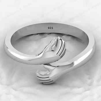 Top Selling 925 Silver Vermeil Eternity Hugging Love Hand Couple Personalized Dainty Adjustable Ring Minimalist Fine Jewelry