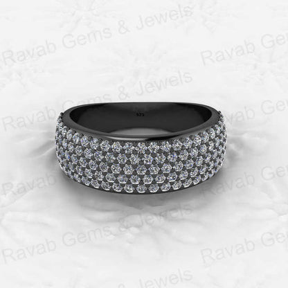 Solid 925 Silver Micro Pave Set Wide CZ Diamond Dome Style Half Eternity Chunky Men's Statement Ring Rhodium Personalized Fine